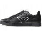 EMPORIO ARMANI leather men's sneakers shoes BLACK italy size 42