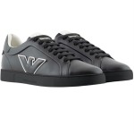 EMPORIO ARMANI leather men's sneakers shoes BLACK italy size 42