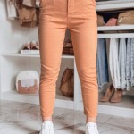 Women's slim fit trousers with belt orange UY2543 - L