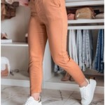 Women's slim fit trousers with belt orange UY2543 - L