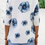 Fashionable women's blouse cotton summer short sleeve with flowers airy