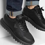EMPORIO ARMANI leather men's sneakers shoes BLACK SOFT italy size42