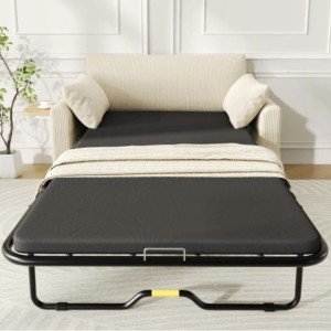 2-seater sofa bed beige with sleeping function USB table