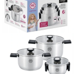 SET OF POTS MG MAGDA GESSLER INOX STEEL FOLDING HANDLES INDUCTION