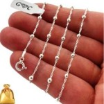 SILVER WOMEN'S CHAIN SINGAPORE WITH BEADS ADJUSTABLE CHOKER SAMPLE 925