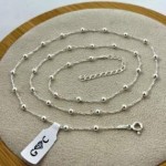 SILVER WOMEN'S CHAIN SINGAPORE WITH BEADS ADJUSTABLE CHOKER SAMPLE 925