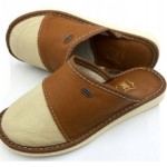 WOMEN'S SLIPPERS LEATHER COVERED FLIP-FLOPS SLIPPERS MAXIMUS WHITE-BROWN