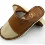 WOMEN'S SLIPPERS LEATHER COVERED FLIP-FLOPS SLIPPERS MAXIMUS WHITE-BROWN
