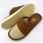 WOMEN'S SLIPPERS LEATHER COVERED FLIP-FLOPS SLIPPERS MAXIMUS WHITE-BROWN
