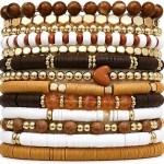 13pcs Boho Brown Gold Beaded Stretch Bracelets for Women