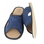 Men's Slippers Leather Suede Blue Open Dolls Slippers Polish