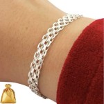 SILVER WOMEN'S BRACELET THICK WIDE SILVER 925 WEAVE BISMARK+ADJUSTABLE