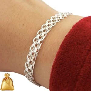 SILVER WOMEN'S BRACELET THICK WIDE SILVER 925 WEAVE BISMARK+ADJUSTABLE