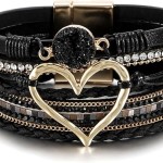 Fesciory Leather Wrap Bracelet for Women, Boho Western Layered Cuff Jewelry