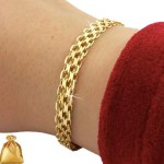 GOLD WOMEN'S BRACELET THICK WIDE SILVER 925 WEAVE BISMARK + ADJUSTMENT