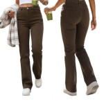 Women's High Waist Jeans Wide Leg Brown UY2969 - 38