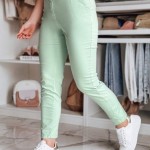 Women's slim fit trousers with mint belt - L