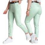 Women's slim fit trousers with mint belt - L