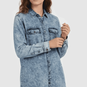 Women's Custom Blouse Acid Wash Cotton Fashion Casual Long Sleeve Denim Shirt