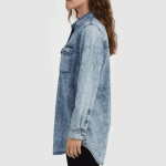 Women's Custom Blouse Acid Wash Cotton Fashion Casual Long Sleeve Denim Shirt