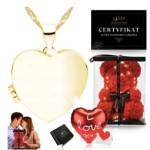 GOLD NECKLACE OPENING HEART BOX FOR PHOTO 925/585 14K + BEAR WITH ROSES