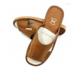 MEN'S SLIPPERS LEATHER SLIDES OPEN-TOE HOUSE SHOES BROWN MAXIMUS Size 40