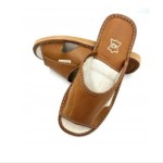 MEN'S SLIPPERS LEATHER SLIDES OPEN-TOE HOUSE SHOES BROWN MAXIMUS Size 40