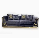 Italian Luxury Design Furniture Living Room High End Fabric Sofa with Brand Golden Metal Avatar