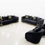 Italian Luxury Design Furniture Living Room High End Fabric Sofa with Brand Golden Metal Avatar