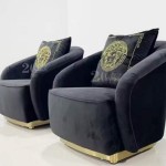 Italian Luxury Design Furniture Living Room High End Fabric Sofa with Brand Golden Metal Avatar
