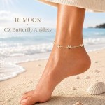 RLMOON Ankle Bracelets for Women Gold Silver Anklet Clover Butterfly Chain