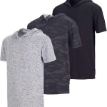 3 Pack Boys' Dry Fit Short Sleeve Hoodie Athletic Hooded Sweatshirt Youth