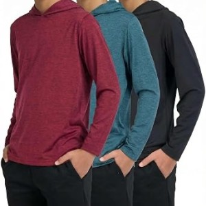 3 Pack Boys' Dry Fit Hoodies Long Sleeve Athletic Sweatshirts Teen Kids