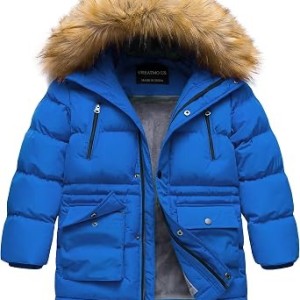 CREATMO US Boy's Winter Parka Water Resistant Hooded Puffer Fleece Lined Jackets Coats