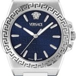 Versace Greca Reaction Collection Luxury Womens Watch Timepieces with a Blue Strap and Dial Featuring a Stainless Steel Case