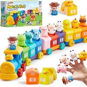 Play-Act Learning Toys for 1 2 3 Years Old, Counting, Matching & Sorting Montessori Learning Farm Train Including 9 Farm Animals