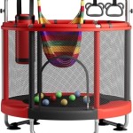 ZCMHAXJ 55" Trampoline for Kids with Enclosure, 440lbs Capacity Indoor & Outdoor Toddler Trampoline with Adjustable Gymnastics Bar & Toys
