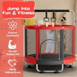 ZCMHAXJ 55" Trampoline for Kids with Enclosure, 440lbs Capacity Indoor & Outdoor Toddler Trampoline with Adjustable Gymnastics Bar & Toys