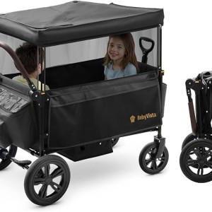 Stroller Wagon for Kids, One-Hand Adjustable Push/Pull Handle