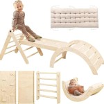 Pikler Triangle Set with Cushion, 7 in 1 Toddler Climbing Toys Indoor