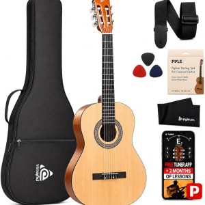 Pyle 36-Inch Beginner Classical Acoustic Guitar Kit, 3/4 Size Junior Nylon String Guitar for Kids and Adults