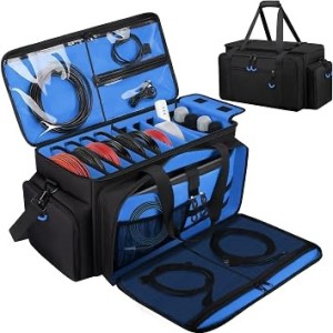 Large Dj Cable Bag with Detachable Dividers, Bottom Pad