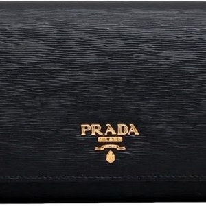 Prada Womens Black Vitello Move Leather Chain Wallet Crossbody 1MT290