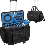 Large Rolling Dj Cable Bag with Detachable Dividers, Bottom Pad