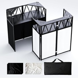 DJ Table Stand Portable Booth, All-Metal Heavy-Duty Foldable DJ Stand, Iron Plate Surface DJ Facade Booth, with 8 Machine-Washable Scrims, Travel Bag