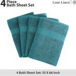 LANE LINEN Bath Sheets 4 Pack Oversized Soft Absorbent - Sea Port