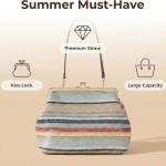 Kiss Lock Purse and Handbag for Women, Large Leather Kisslock Frame Clutch Shoulder Bag Tote