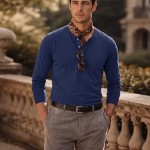 Men's Henley Shirts Cotton Long Sleeve Shirt with 3-Button