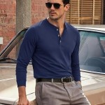 Men's Henley Shirts Cotton Long Sleeve Shirt with 3-Button