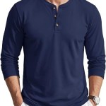 Men's Henley Shirts Cotton Long Sleeve Shirt with 3-Button